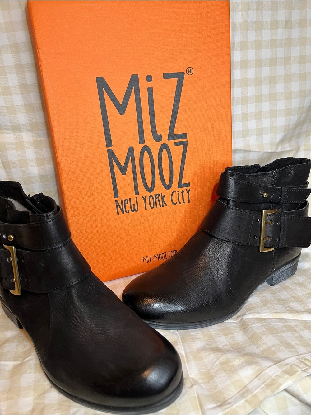 Miz Mooz Black Leather Buckle Ankle Boots - Shermie - NWT - Size 39